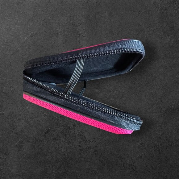 Pink Protective Camera Bag With Black Zipper & Strap 5"x3"x1.5" Textured Exterio - Picture 7 of 10